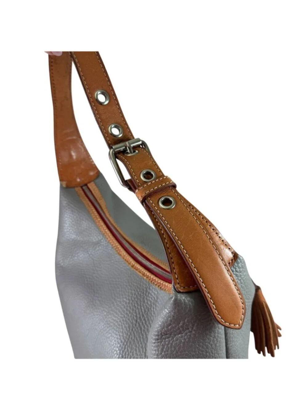 Dooney & Bourke Paige Sac Shoulder Hobo Purse Bag Gray Pebbled Leather